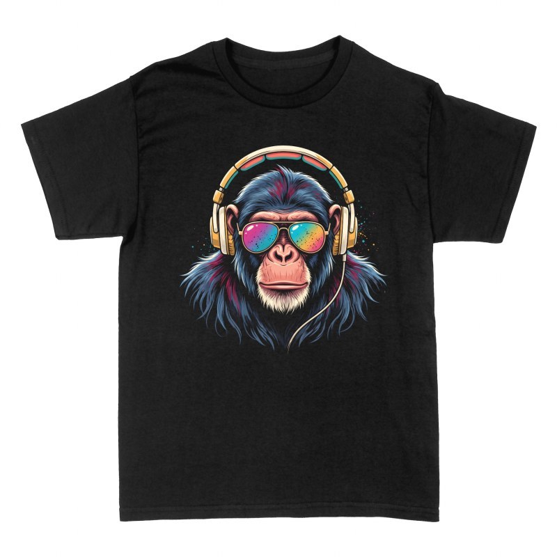 T-shirts: Chimpanz&eacute; avec casque audio et lunettes