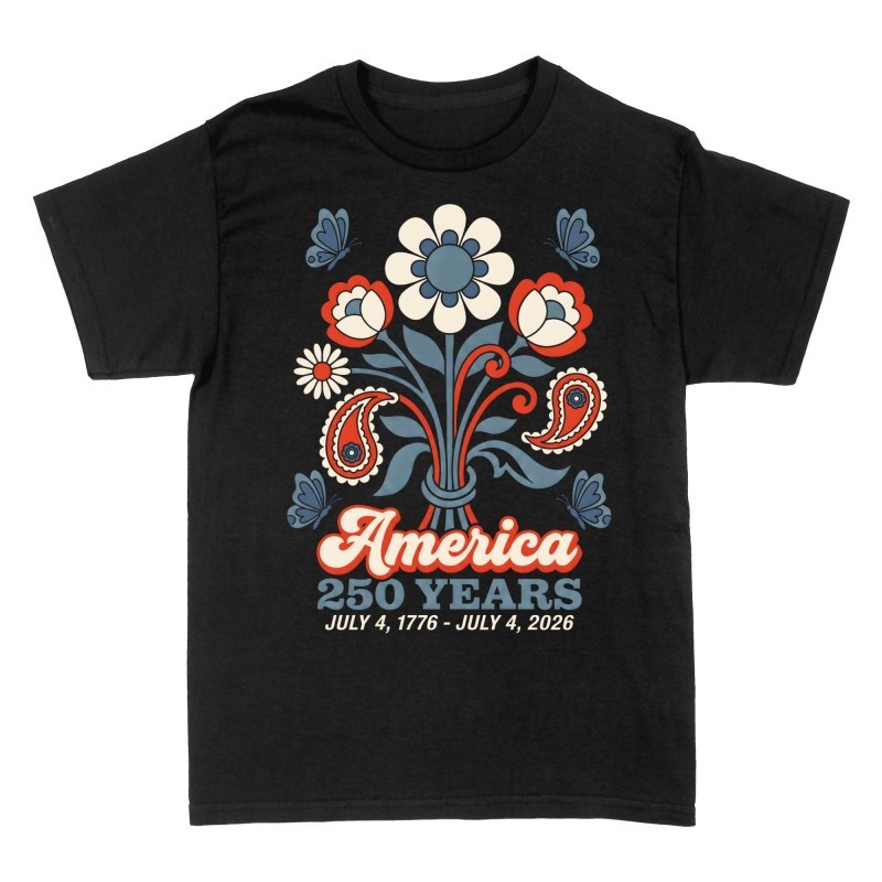 T-shirts: Am&eacute;rique 250 ans fleurs folk