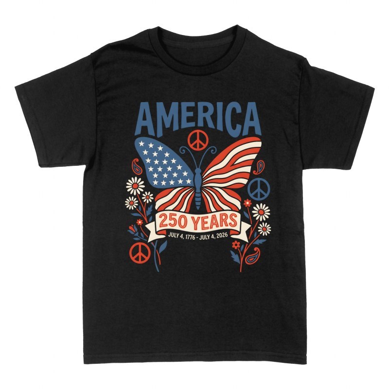 T-shirts: Papillon drapeau USA 250 ans hippie