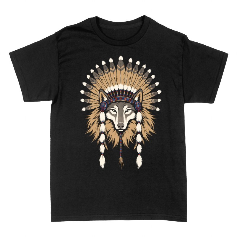 T-shirts: Loup &agrave; coiffe am&eacute;rindienne