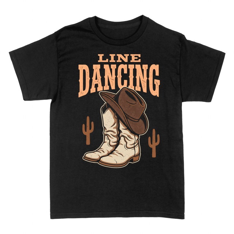 T-shirts: Line dance avec bottes et chapeau de cowboy
