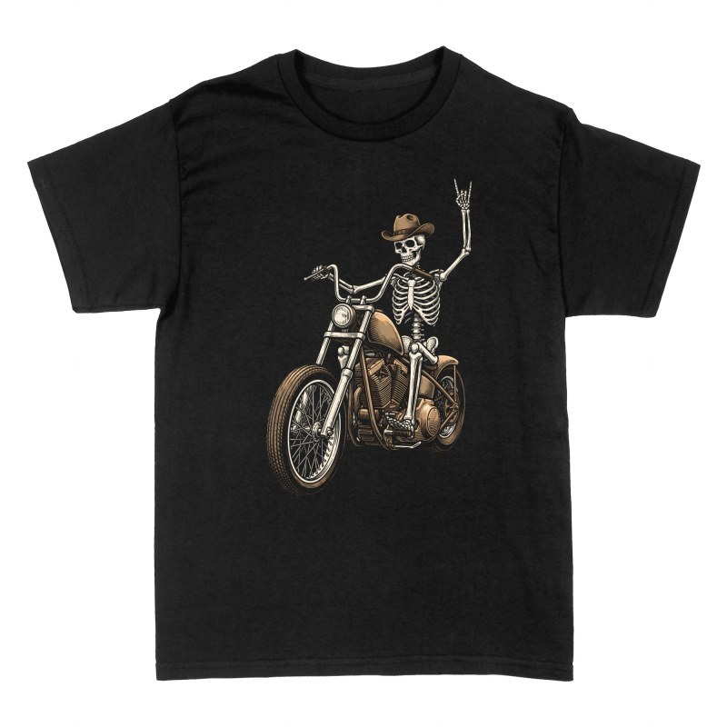 T-shirts: Squelette cowboy en moto chopper