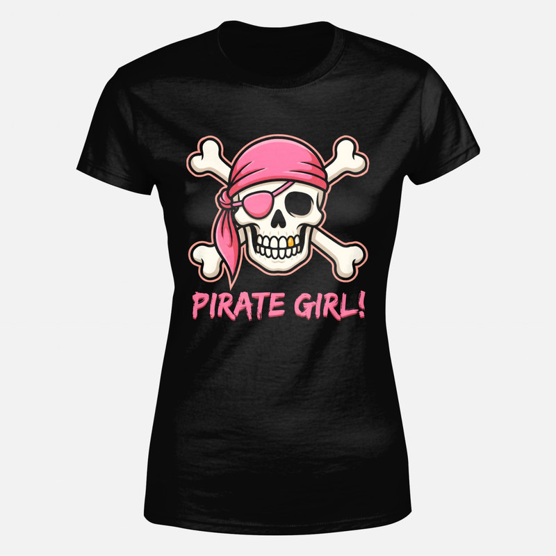 T-shirts: T&ecirc;te de mort pirate fille avec bandana rose