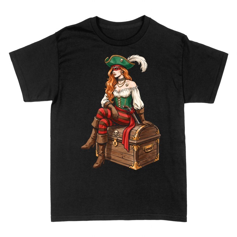 T-shirts: Femme pirate assise sur coffre