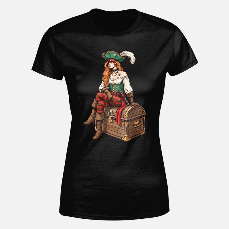 T-shirts: Femme pirate assise sur coffre