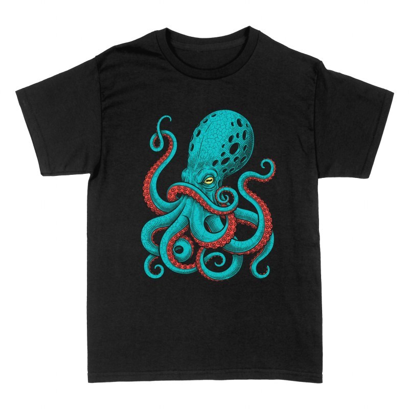 T-shirts: Poulpe g&eacute;ant kraken gravure vintage