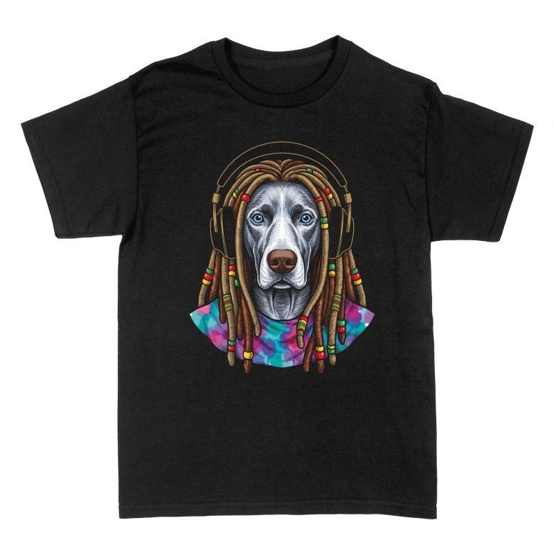T-shirts: Chien braque rasta avec casque audio