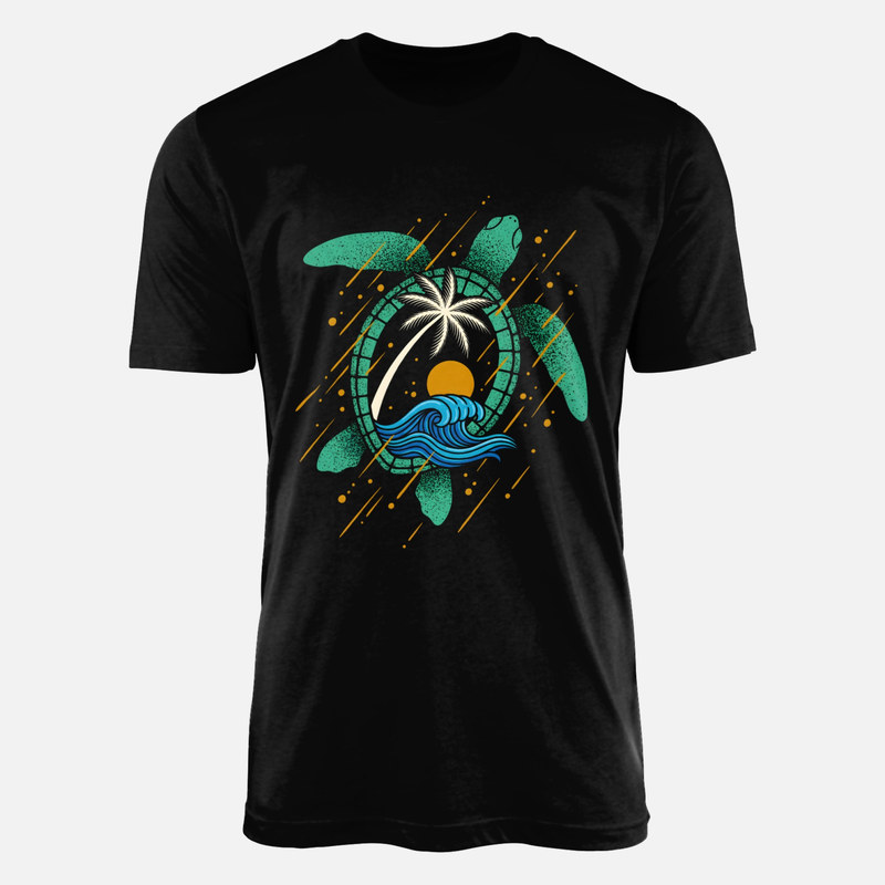 T-shirts: Tortue marine et paysage tropical