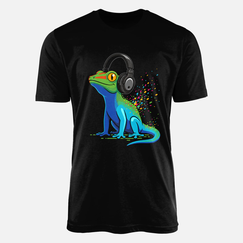 T-shirts: L&eacute;zard color&eacute; avec casque audio