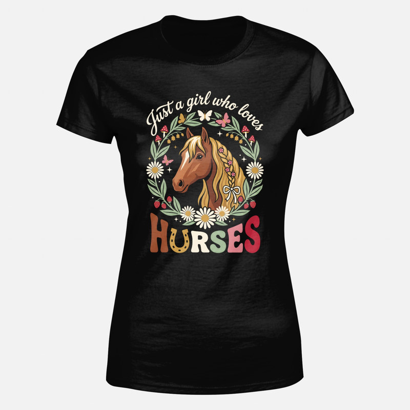 T-shirts: Fille qui aime les chevaux et fleurs