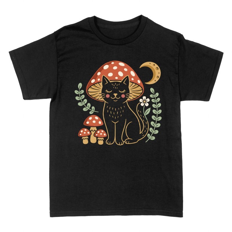 T-shirts: Chat noir au chapeau champignon