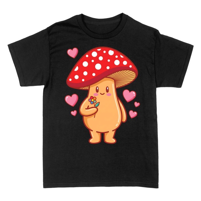 T-shirts: Champignon mignon avec fleur et c&oelig;urs