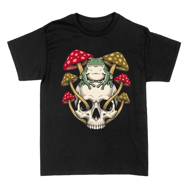 T-shirts: Grenouille sur cr&acirc;ne aux champignons