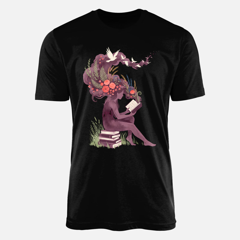 T-shirts: Lectrice aux fleurs et oiseaux