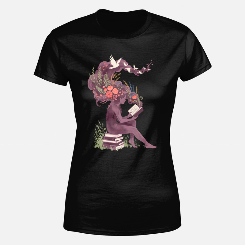 T-shirts: Lectrice aux fleurs et oiseaux