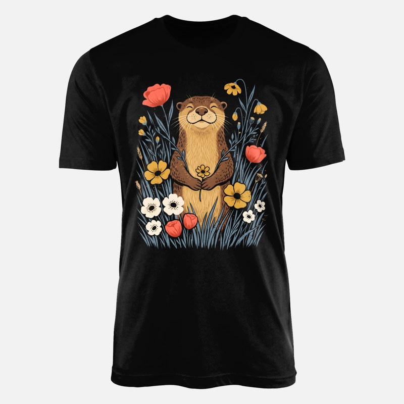 T-shirts: Loutre souriante avec fleur sauvage