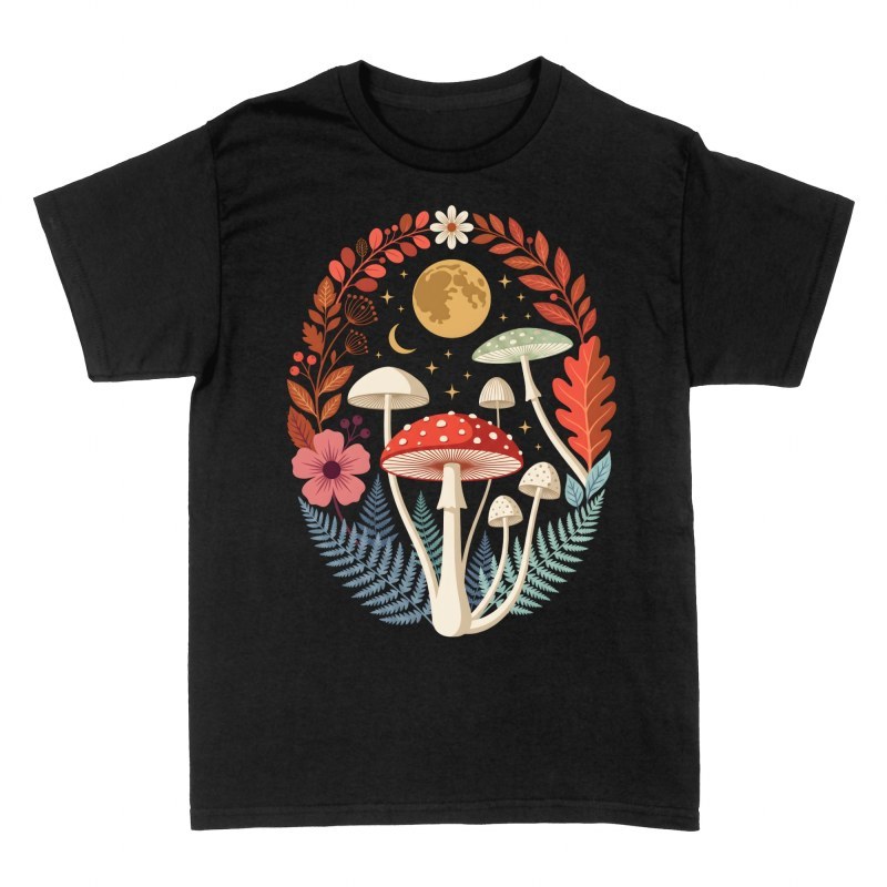 T-shirts: Champignons mystiques et pleine lune