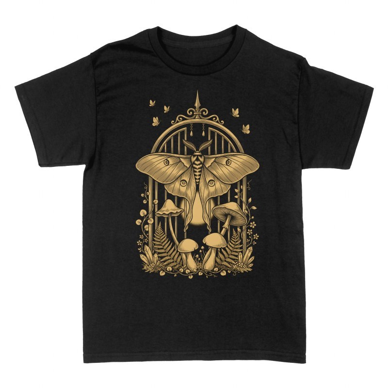 T-shirts: Papillon de nuit et champignons gravure