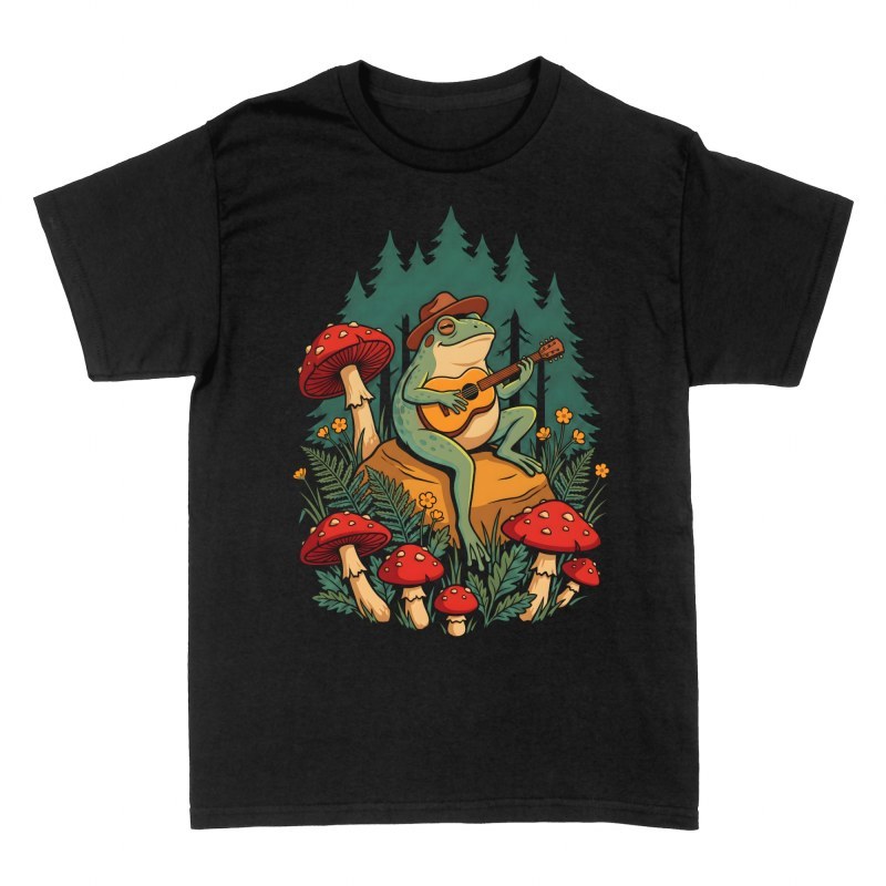 T-shirts: Grenouille &agrave; la guitare et champignons