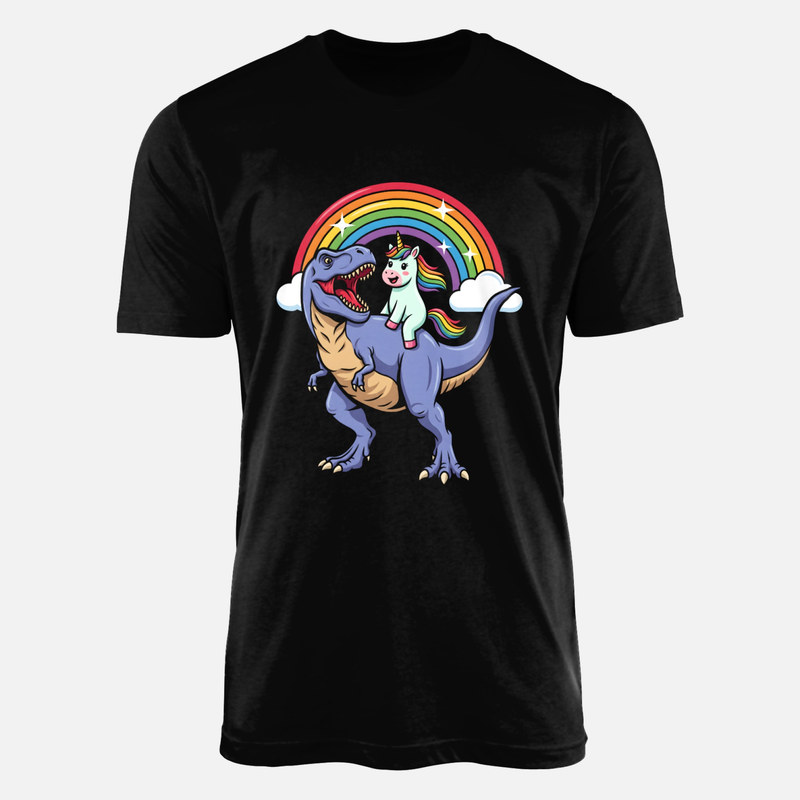 T-shirts: Licorne sur T-Rex et arc-en-ciel