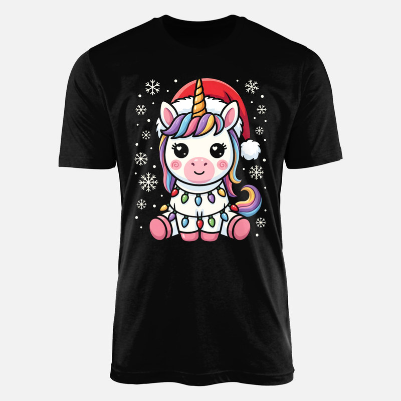 T-shirts: Licorne kawaii avec guirlande de No&euml;l