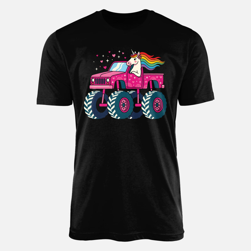 T-shirts: Licorne en monster truck rose