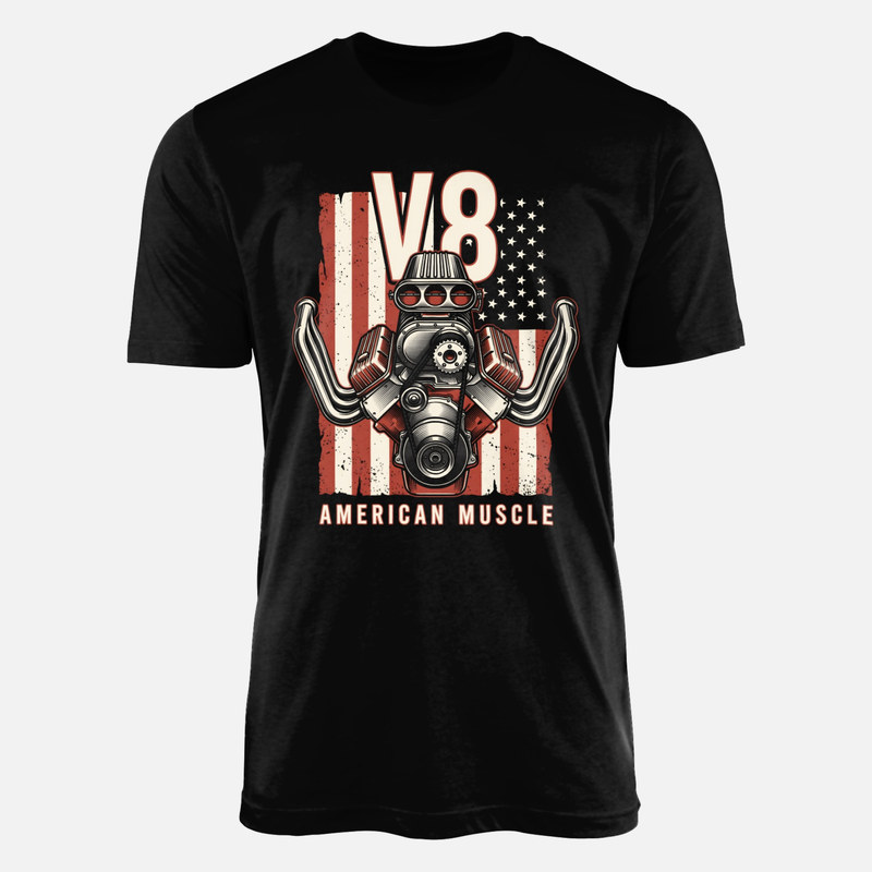 T-shirts: Moteur V8 am&eacute;ricain et drapeau USA