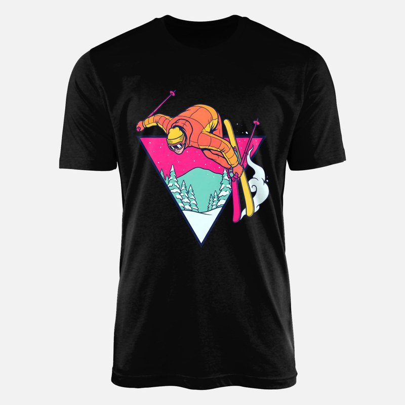 T-shirts: Skieur en saut r&eacute;tro n&eacute;on