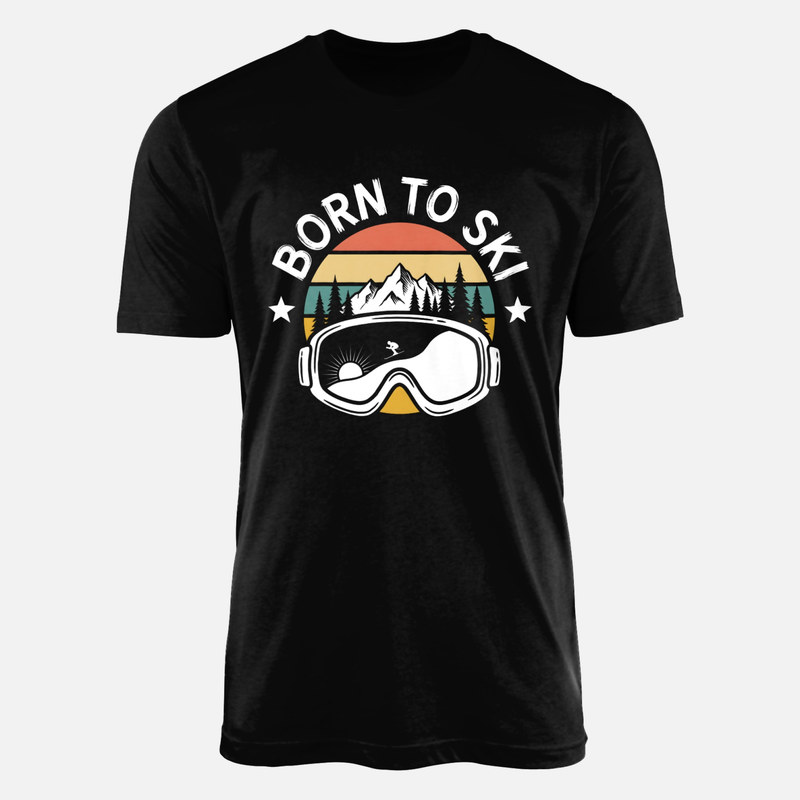 T-shirts: N&eacute; pour skier masque et coucher de soleil retro