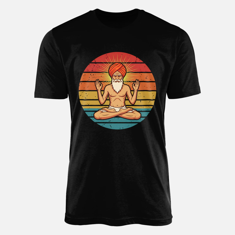 T-shirts: Yogi en m&eacute;ditation coucher de soleil vintage