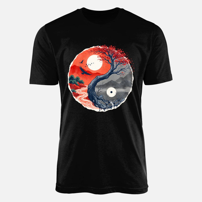 T-shirts: Arbre bonsa&iuml; yin yang paysage zen