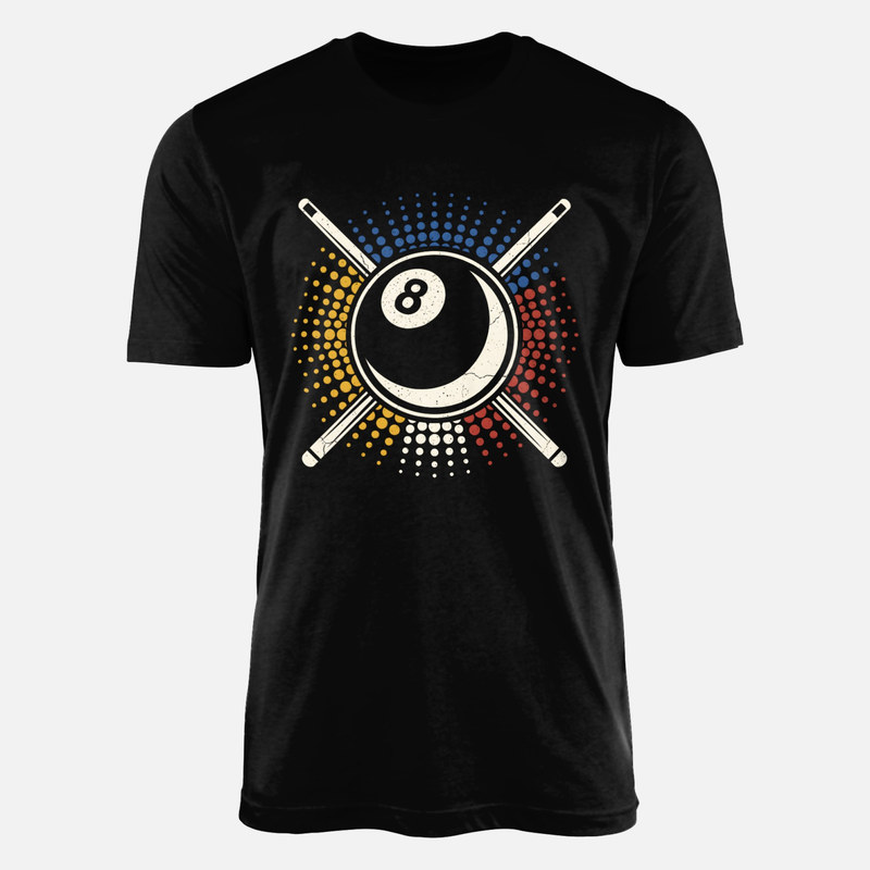 T-shirts: Boule 8 et queues de billard r&eacute;tro