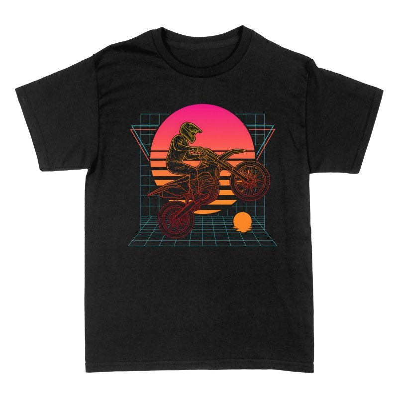T-shirts: Motocross r&eacute;trowave soleil n&eacute;on