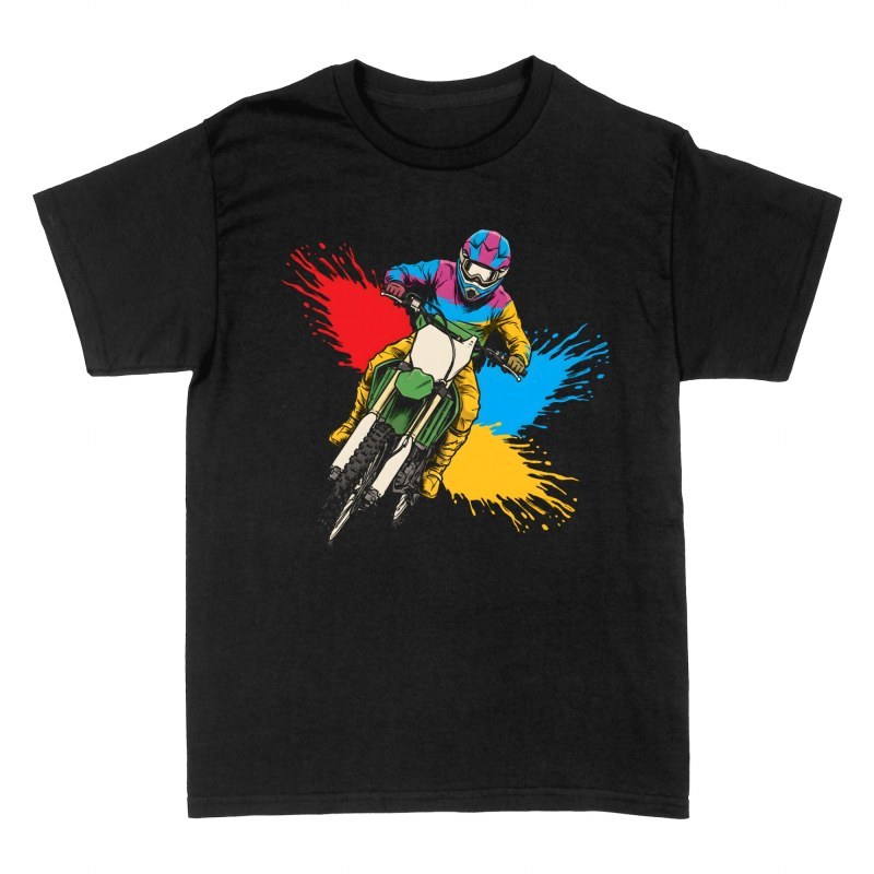 T-shirts: Pilote motocross et taches de peinture