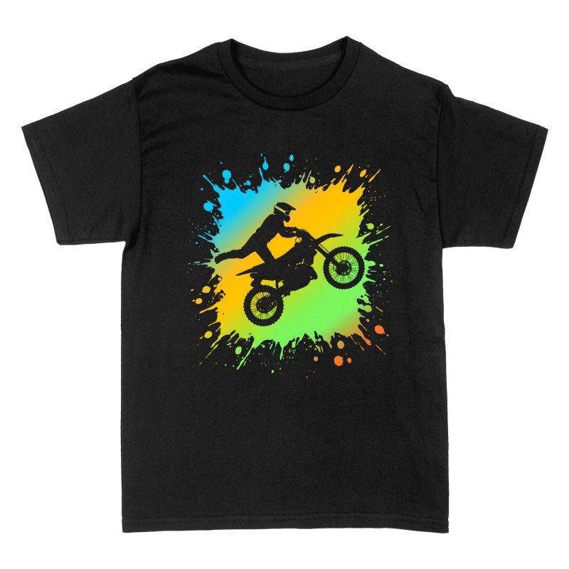 T-shirts: Acrobatie motocross et splash multicolore