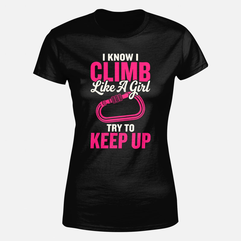 T-shirts: Grimpe comme une fille mousqueton rose