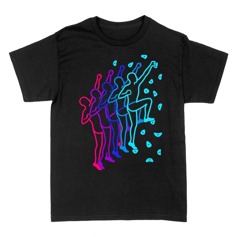 T-shirts: S&eacute;quence de grimpeur n&eacute;on sur mur d'escalade