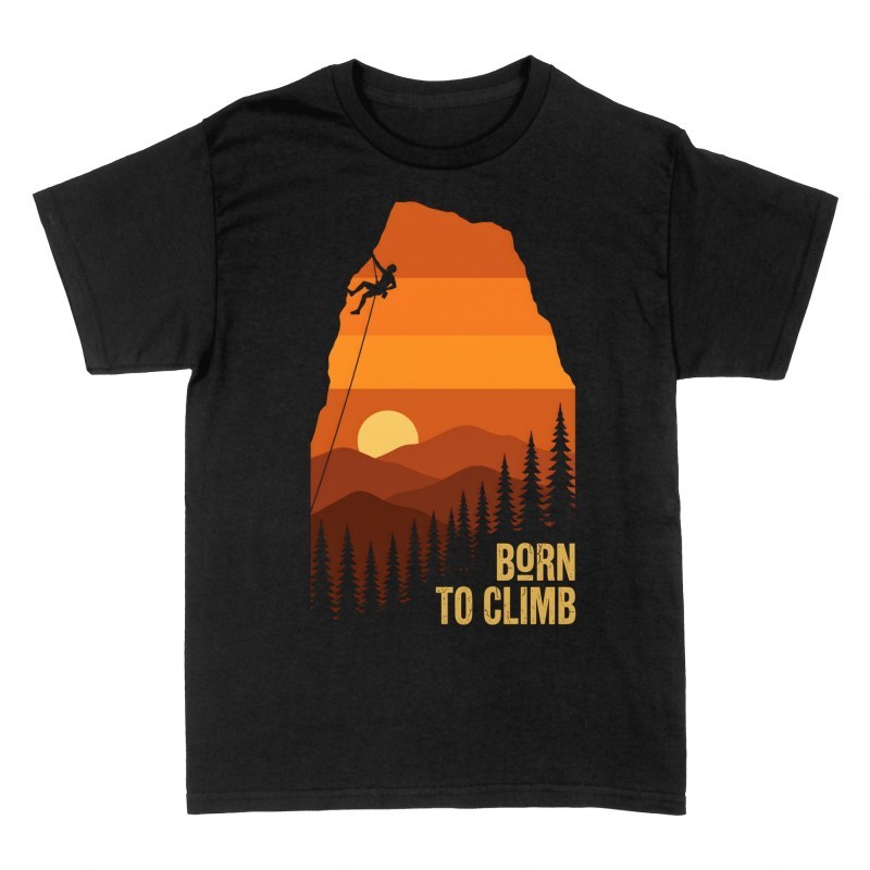 T-shirts: Grimpeur sur falaise au coucher de soleil