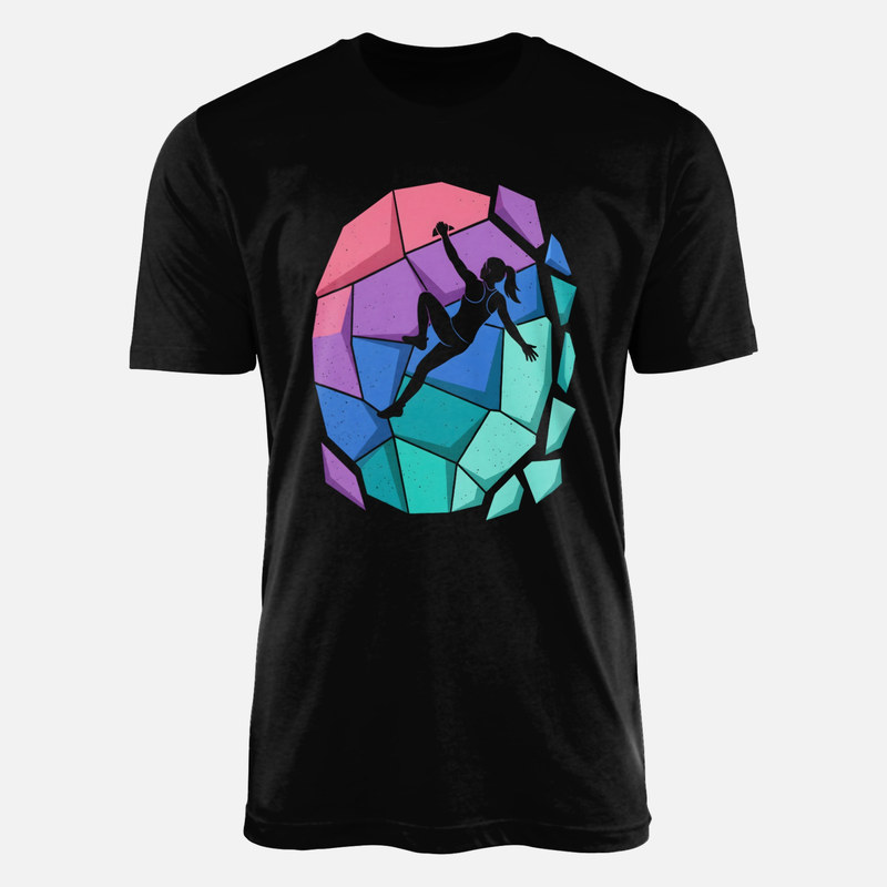 T-shirts: Femme grimpeuse et roche polygonale