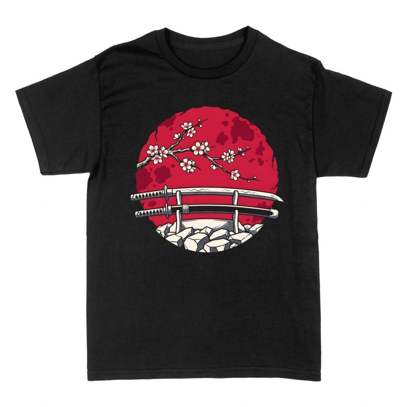 T-shirts: Katanas sous lune rouge et cerisier