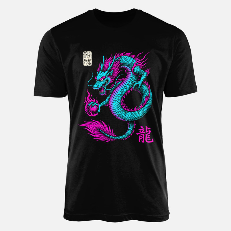 T-shirts: Dragon oriental et perle de feu