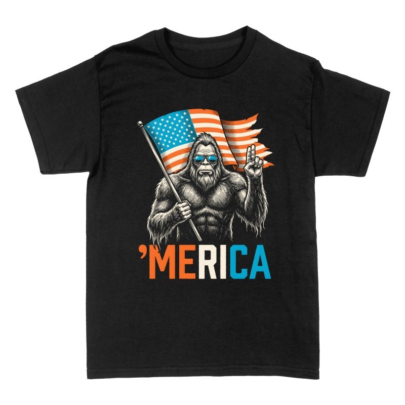 T-shirts: Bigfoot patriotique avec drapeau am&eacute;ricain
