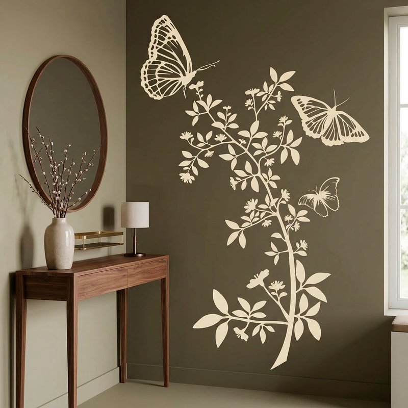 Papillons et branche fleurie 0