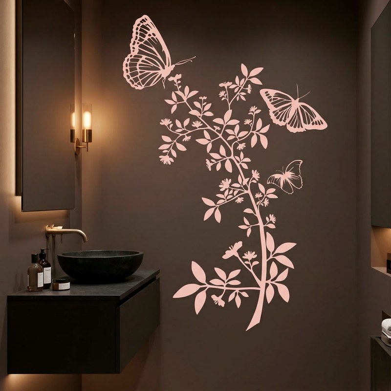 Papillons et branche fleurie 14