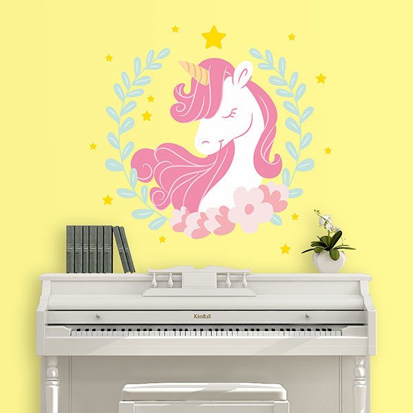 Stickers muraux: Une licorne parmi les lauriers