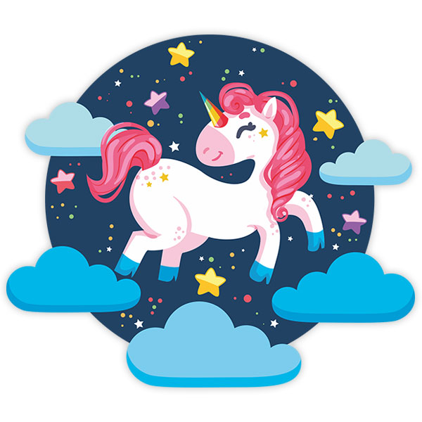 Stickers muraux: La licorne saute par-dessus les nuages