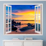 Stickers muraux: Coucher de soleil sur la plage rocheuse 3