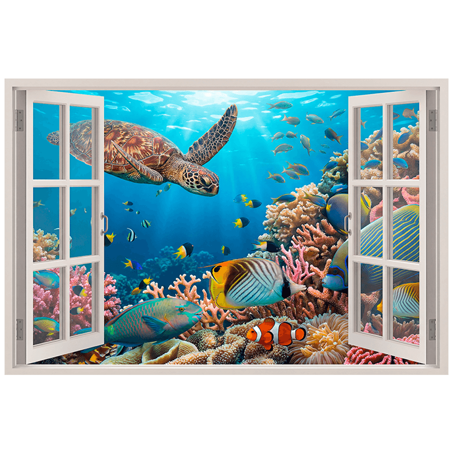 Stickers muraux: Fenêtre Monde Sous-Marin Tropical