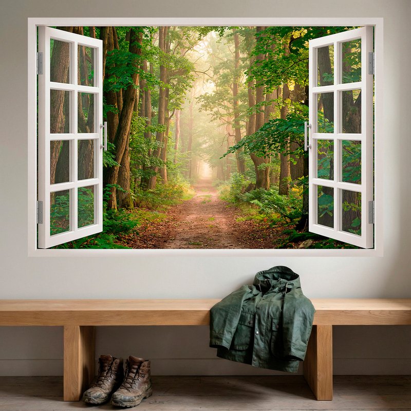 Stickers muraux: Fenêtre Chemin Forestier