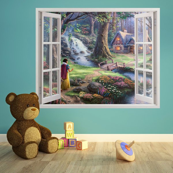 Stickers pour enfants: Fenêtre Blanche-Neige dans les bois